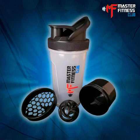 Shaker con rejilla, bola mezcladora y compartimento.